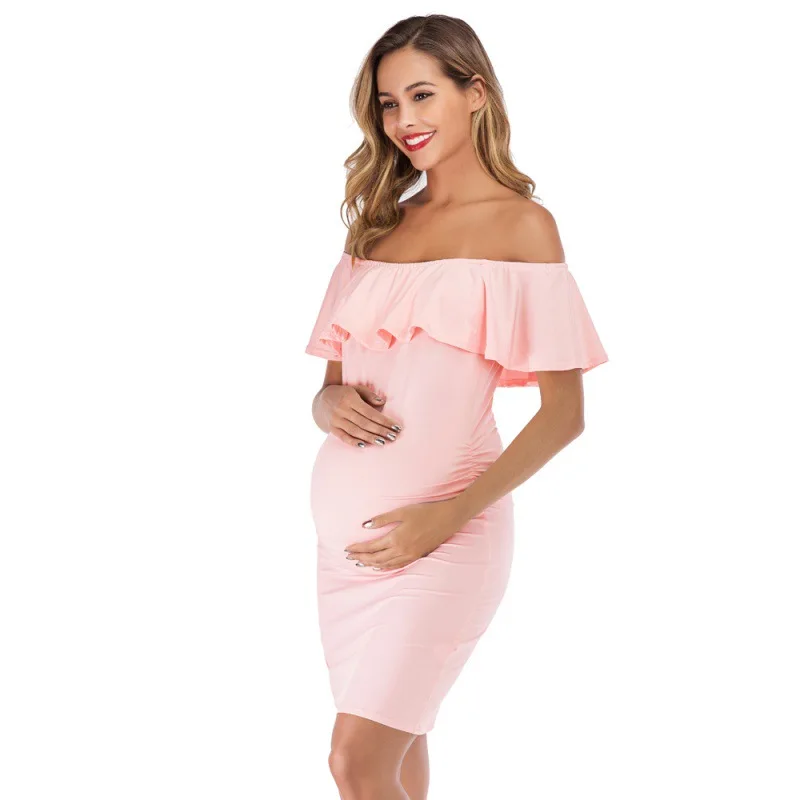 Vestido premamá ajustado con fruncido lateral de color liso - imagen 3
