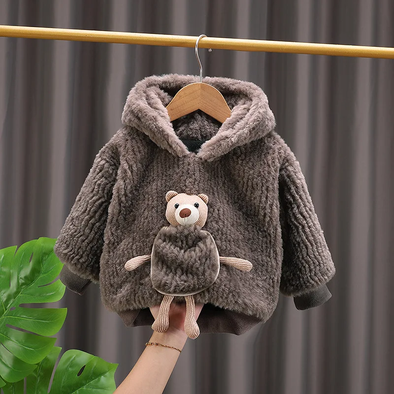 Suéter acolchado con capucha de terciopelo cálido para invierno - imagen 4