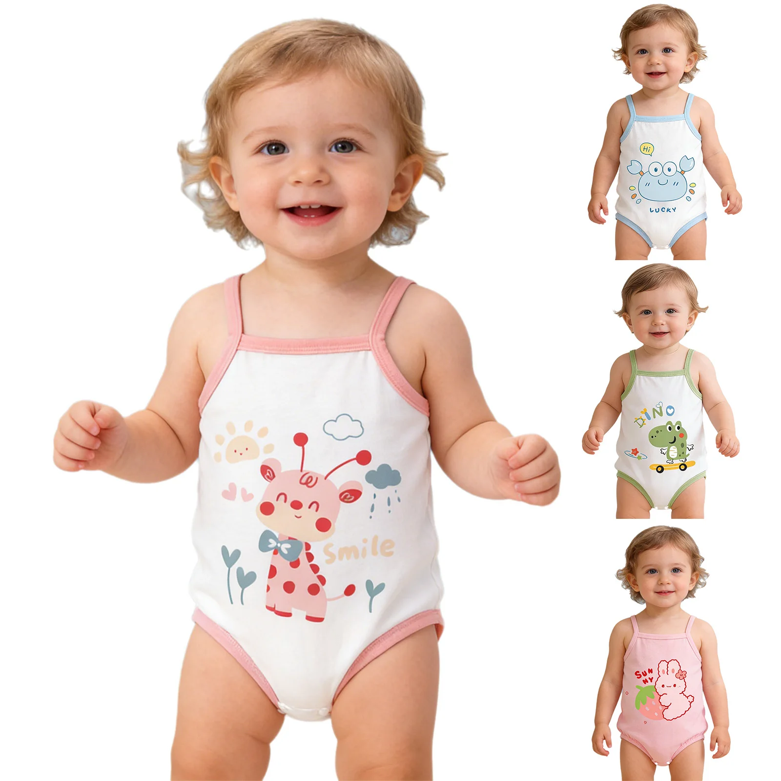 Strampler con tirantes y estampado cartoon