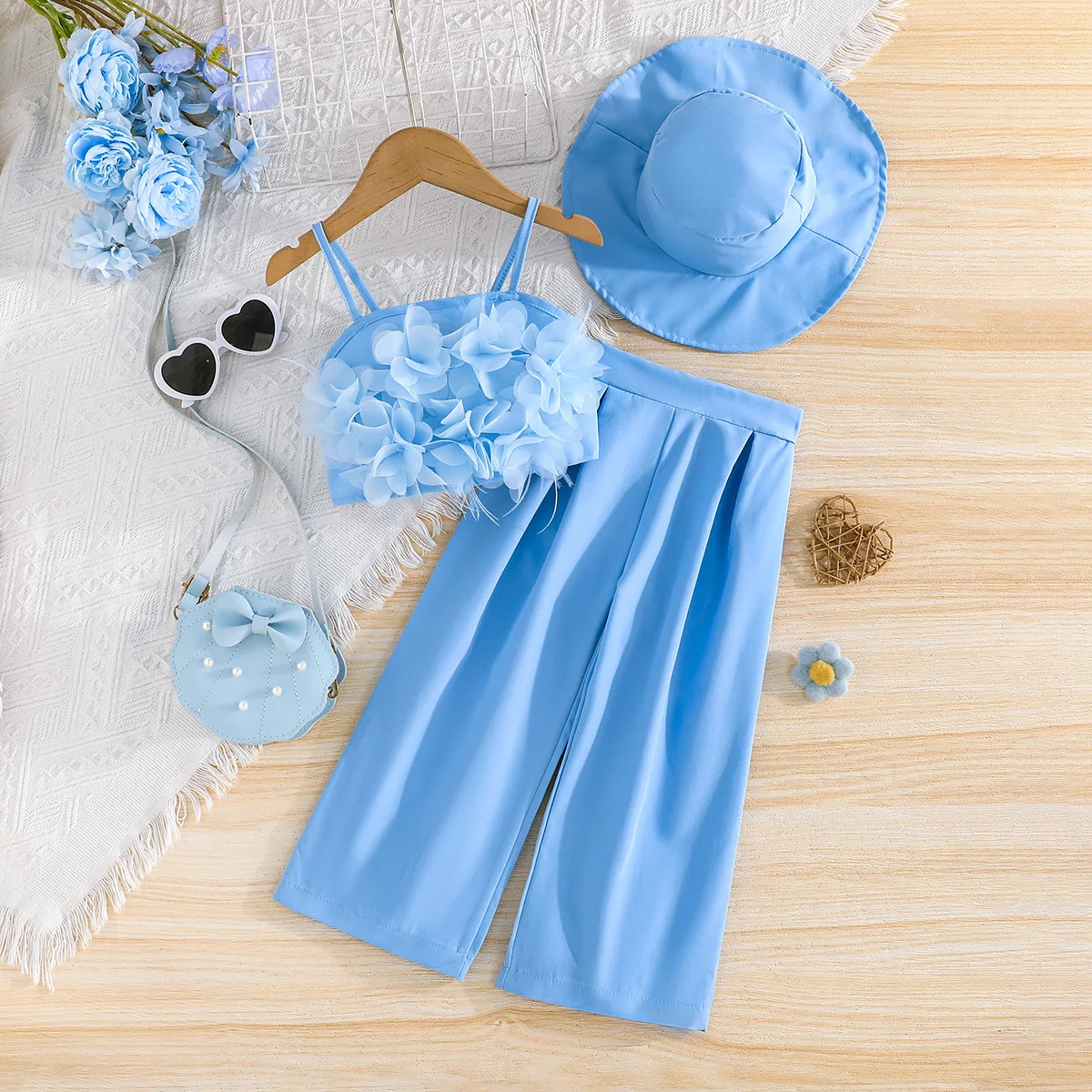 B091 Conjunto veraniego para niños: tops de malla sin mangas floral - imagen 3