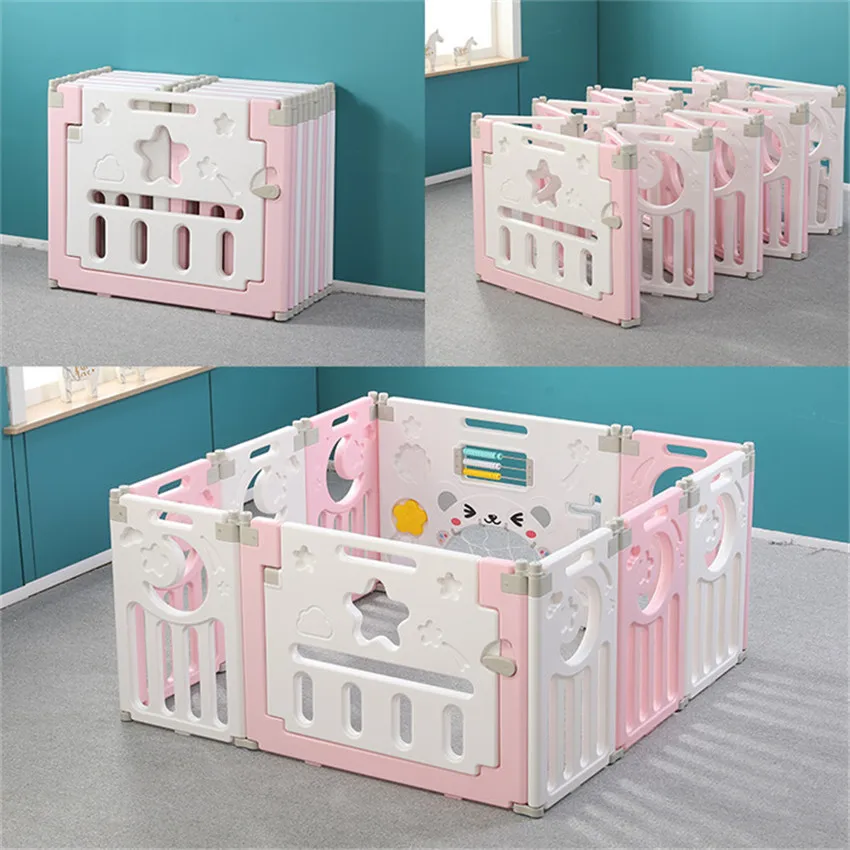 Corralito con cerca plegable rosa para interiores