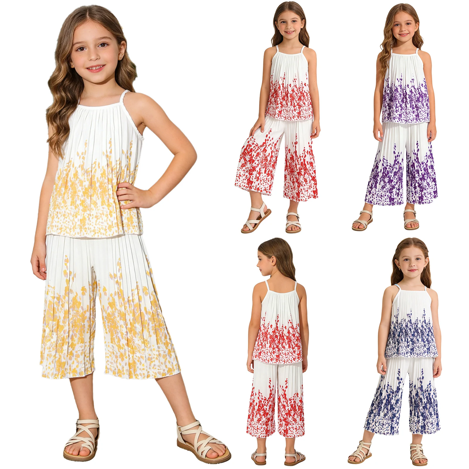 Conjunto de verano para niña con tirantes finos y estampado floral - imagen 2