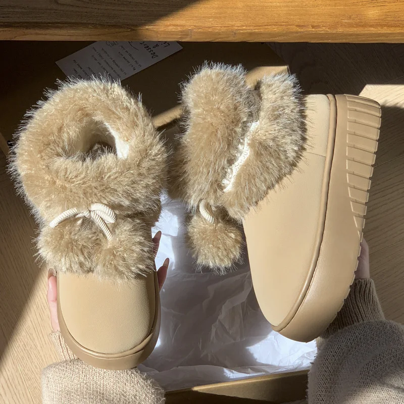 Botas de nieve de mujer con piel sintética, plataforma y suela gruesa - imagen 3