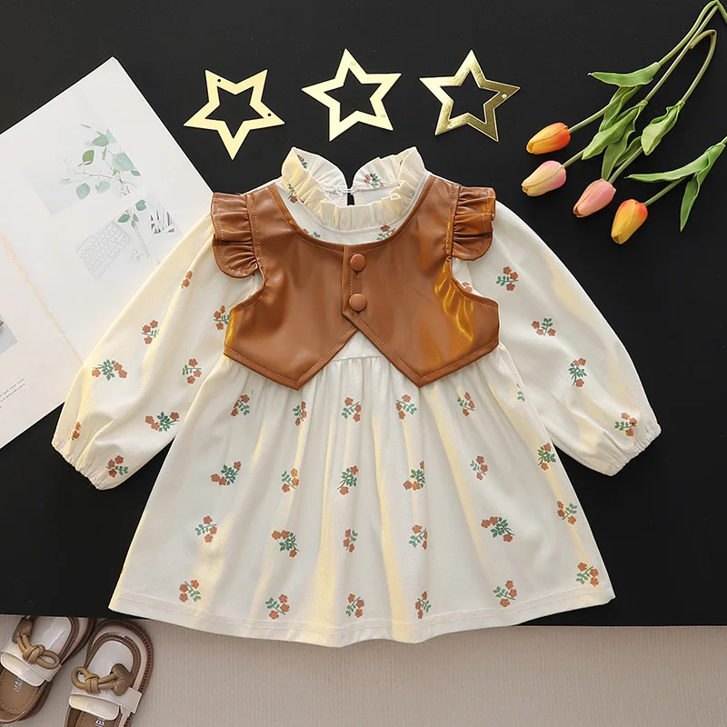 Vestido estampado manga larga para niña de primavera y otoño - imagen 2