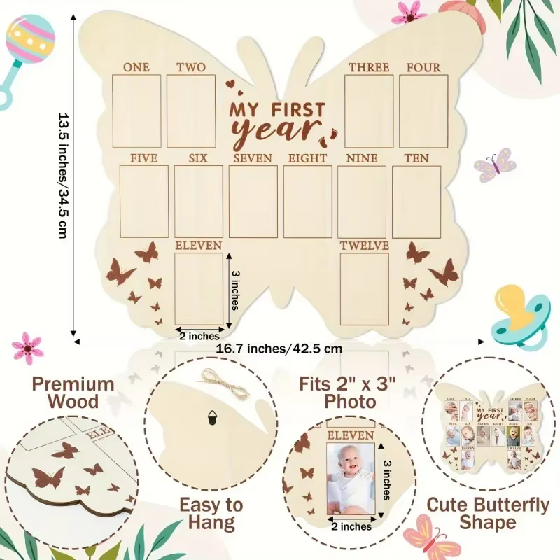 El marco de fotos de mariposa de mi primer año como decoración