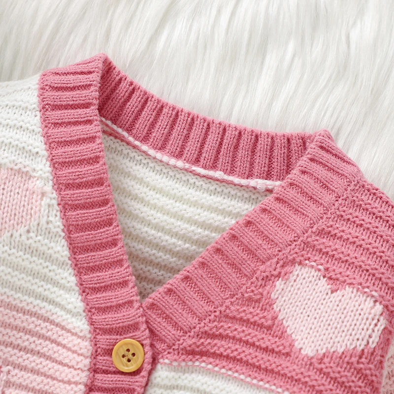 Chaquetas de punto corazón rosa bebé niños otoño invierno