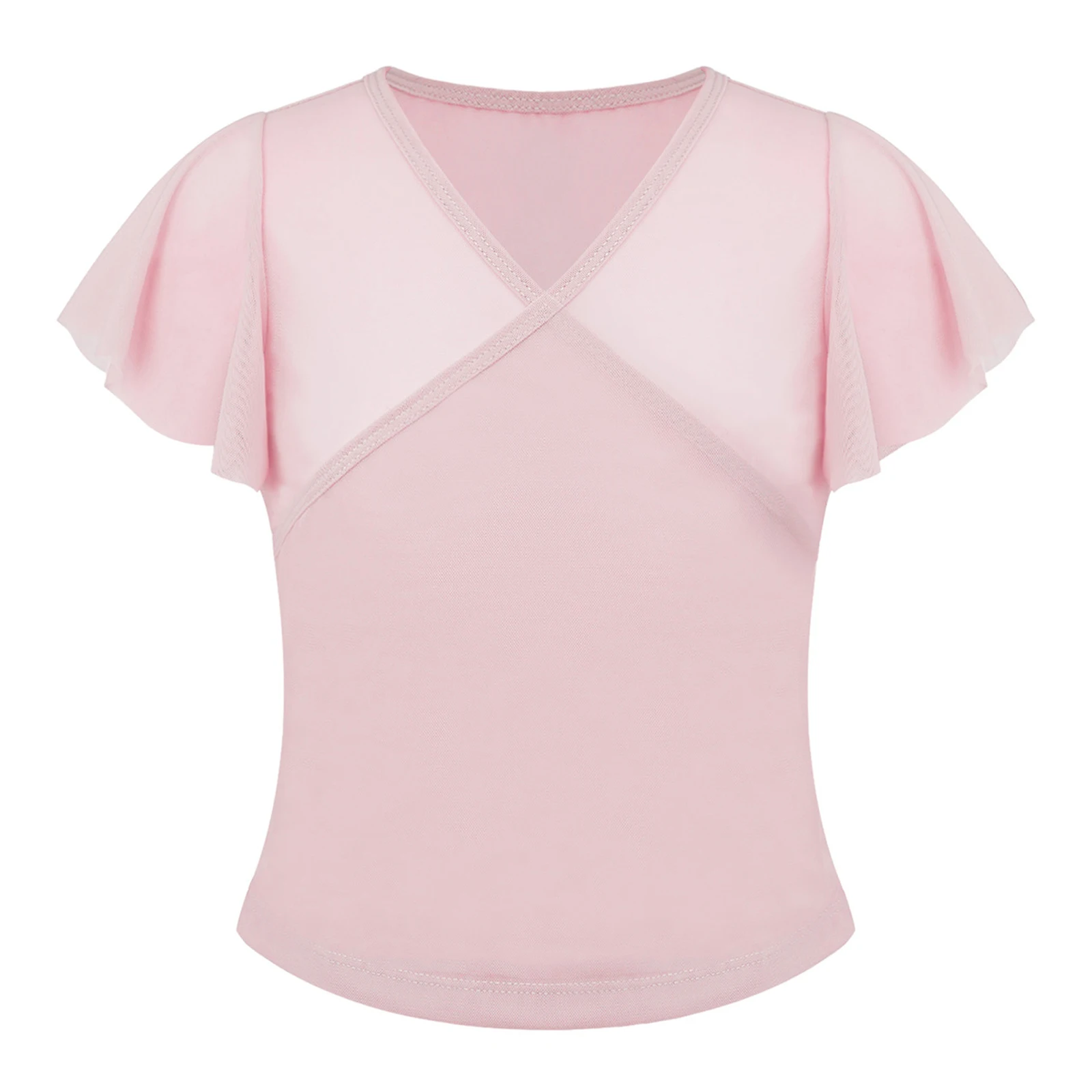 Camiseta de ballet niña manga corta cuello V, malla transpirable - imagen 2