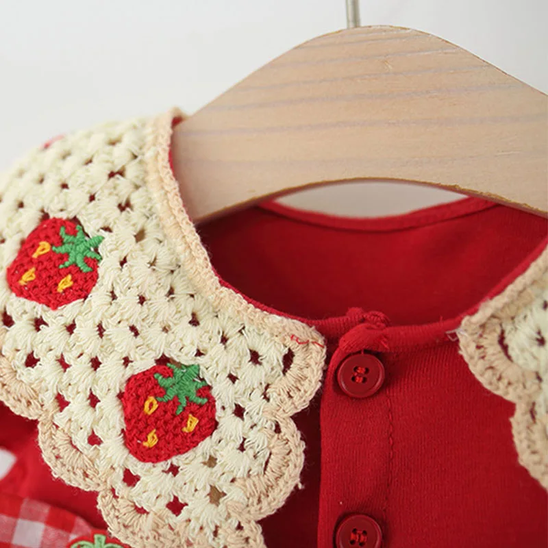 Conjunto de vestido sin mangas de niña rojo con lazo fresa de verano - imagen 5