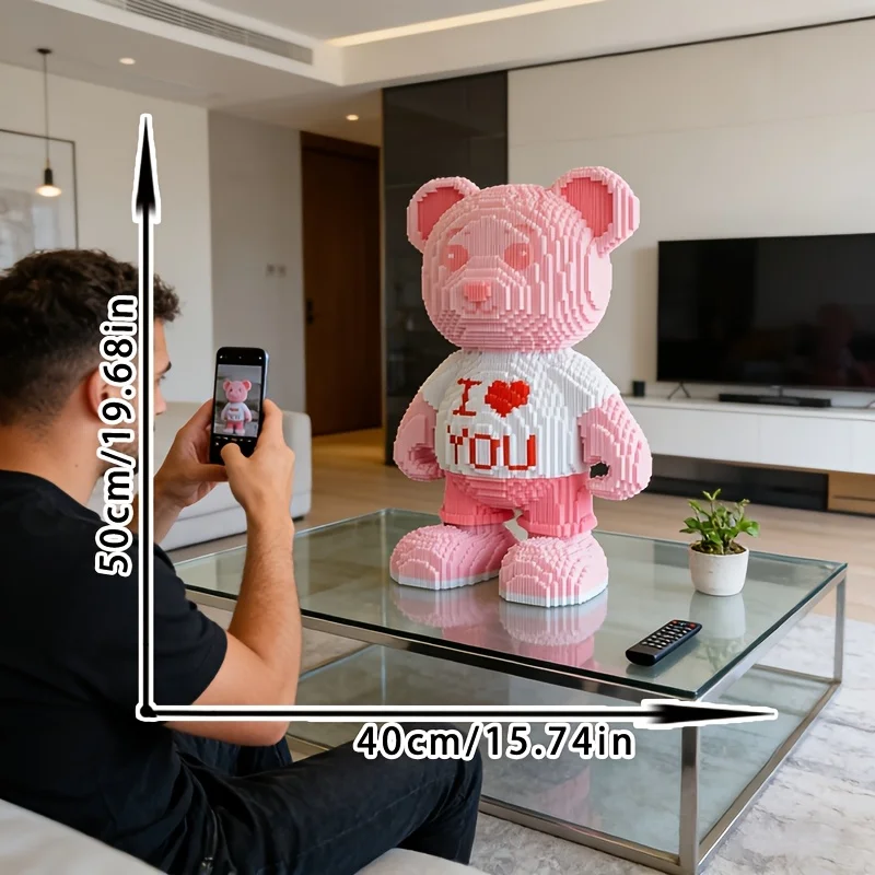 Rompecabezas 3D de oso con corazón rosa para habitación infantil - imagen 4