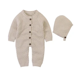Mameluco bebé unisex de punto algodón con gorro para otoño e invierno