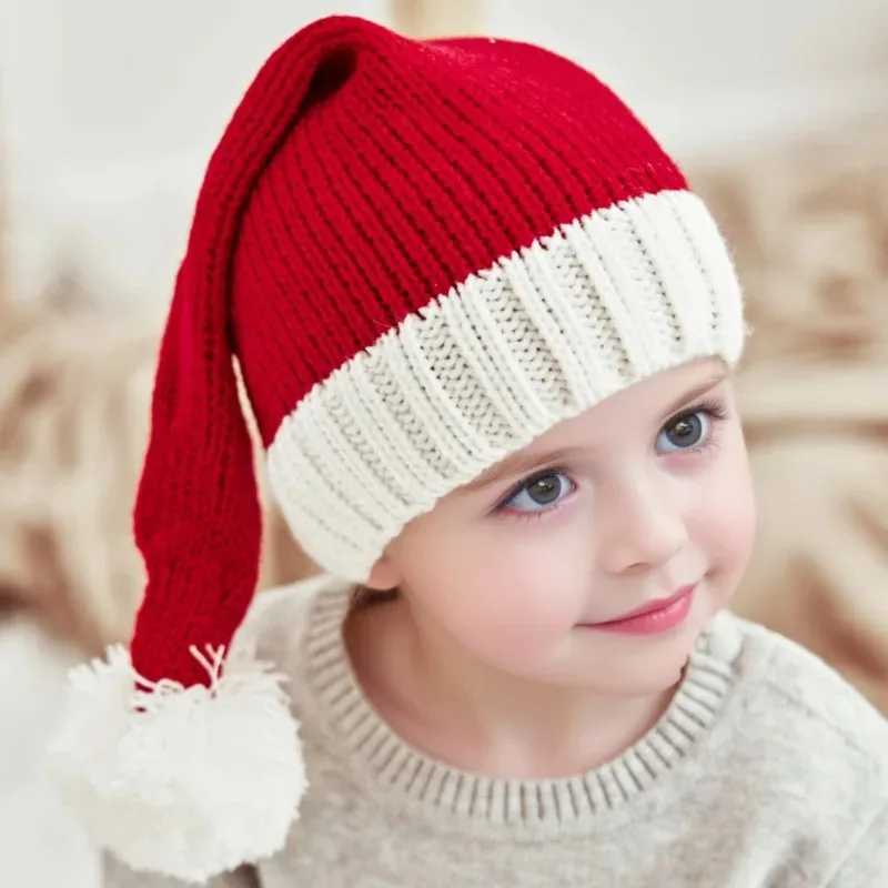 Gorros de Navidad rojo y blanco con pompón