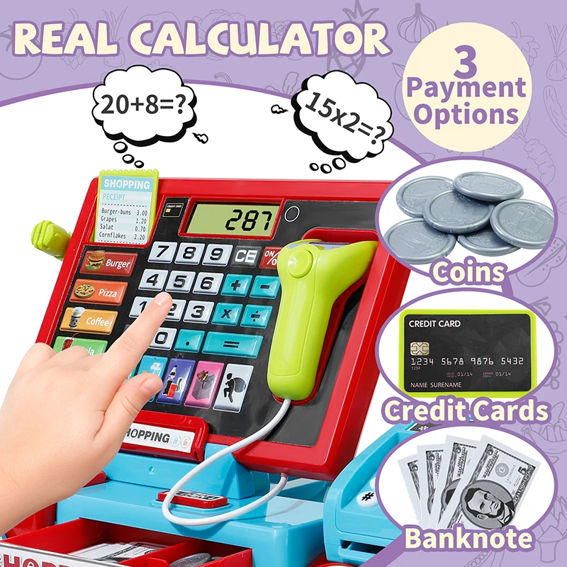 Juego de caja registradora con calculadora real para juego de tienda