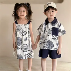 Conjunto de verano MILANCEL para niñas con camisa frutal y pantalón