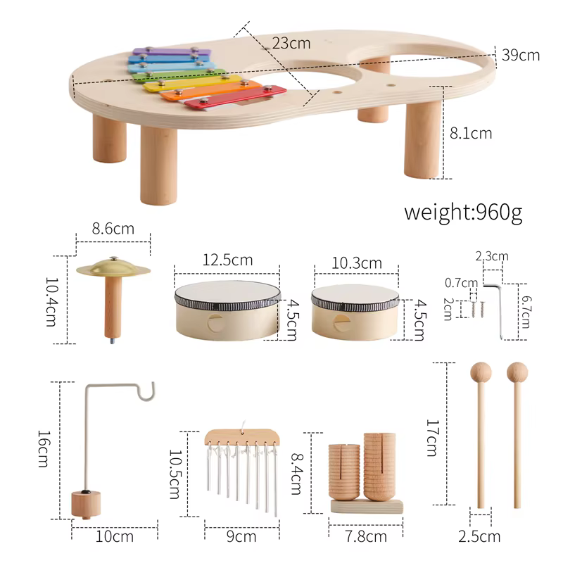 Tambor y piano multifunción de madera para bebés