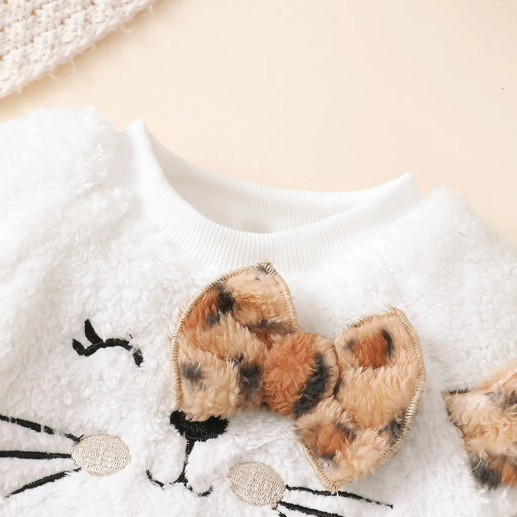 Conjunto de invierno para niña con top de felpa, falda leopardo - imagen 5