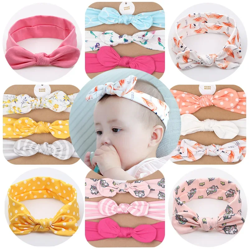 Diademas elásticas con lazo y flores para niña – Pack de 3 - imagen 3