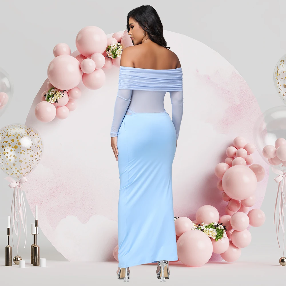 Vestido de maternidad mesh para fotos – Escote descubierto para Baby Shower - imagen 4