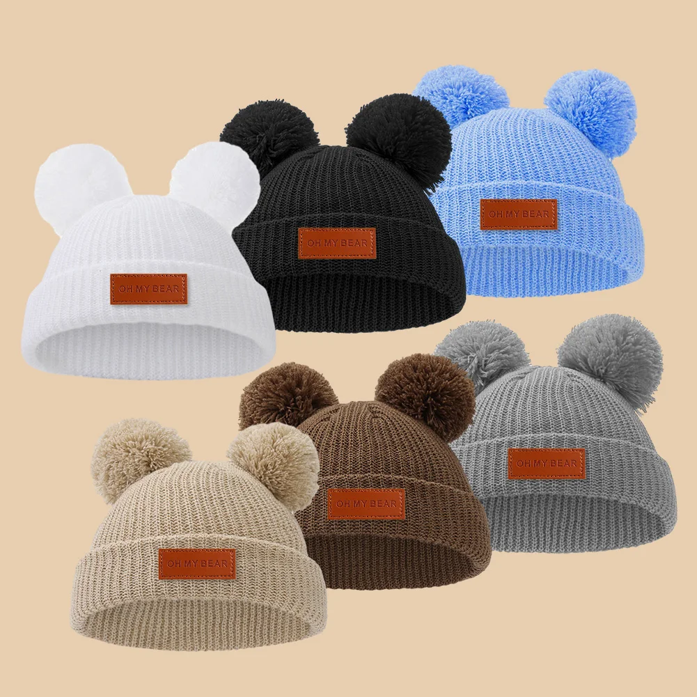 Gorro turbante de punto liso con pompón para bebé otoño e invierno - imagen 2