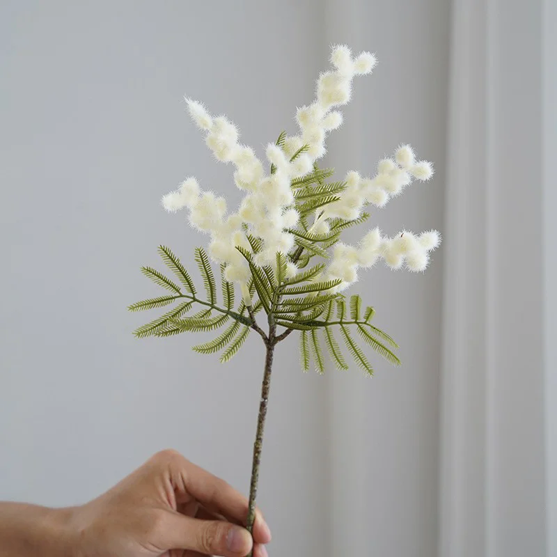 Spray de mimosa amarilla de flores artificiales para decoración - imagen 5