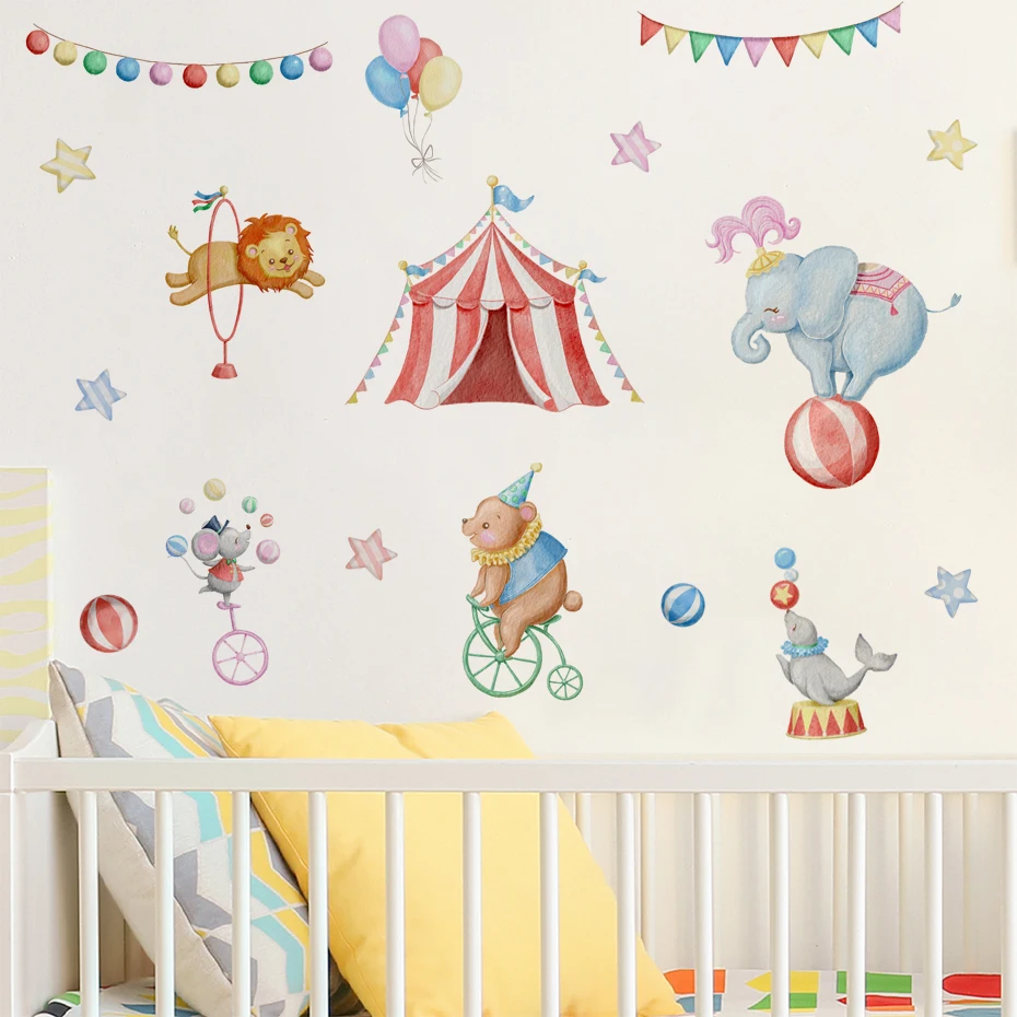 Pegatinas pared infantiles animales de circo estilo acuarela