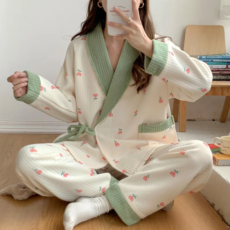 Pijamas maternidad acolchados algodón – Tallas grandes otoño invierno - imagen 4