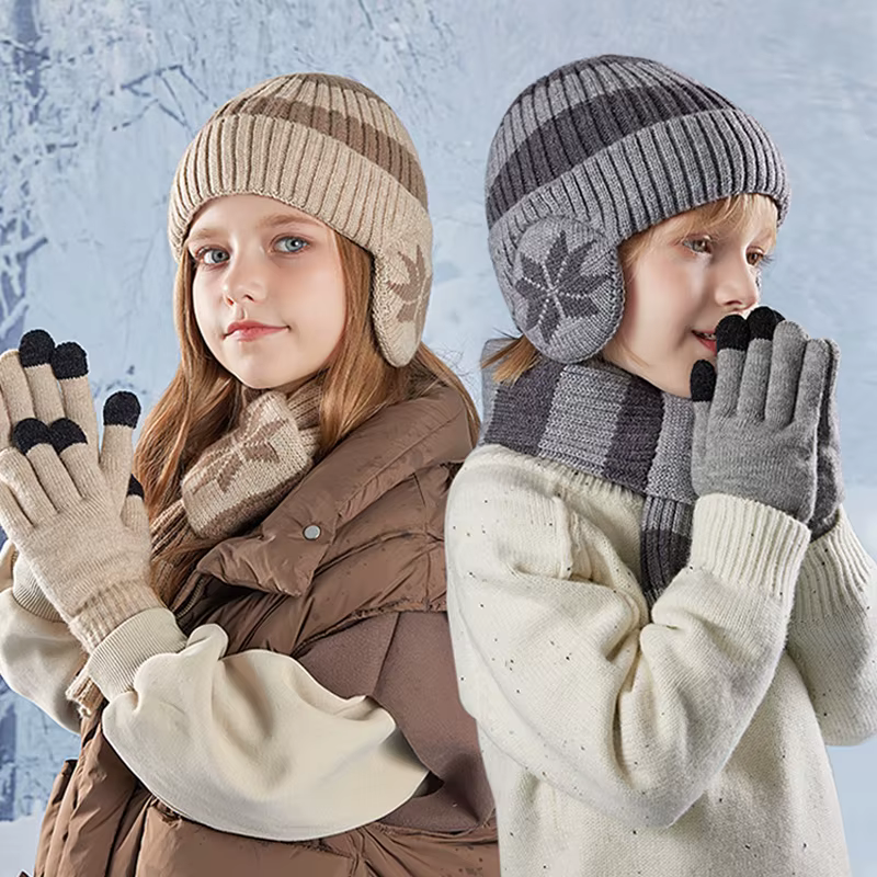 Conjunto de invierno gorro bufanda y guantes con orejeras