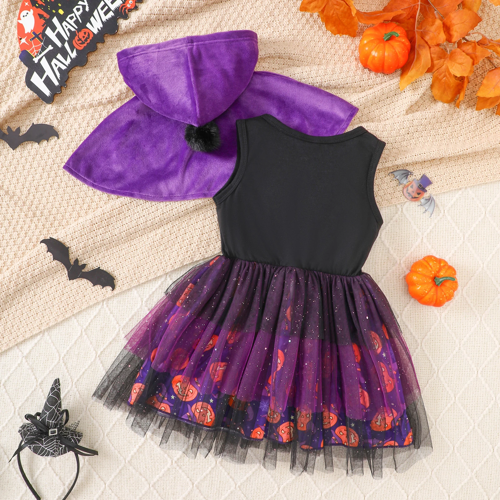 Tregren Disfraz de Halloween para niña pequeña con capa y tul - imagen 5