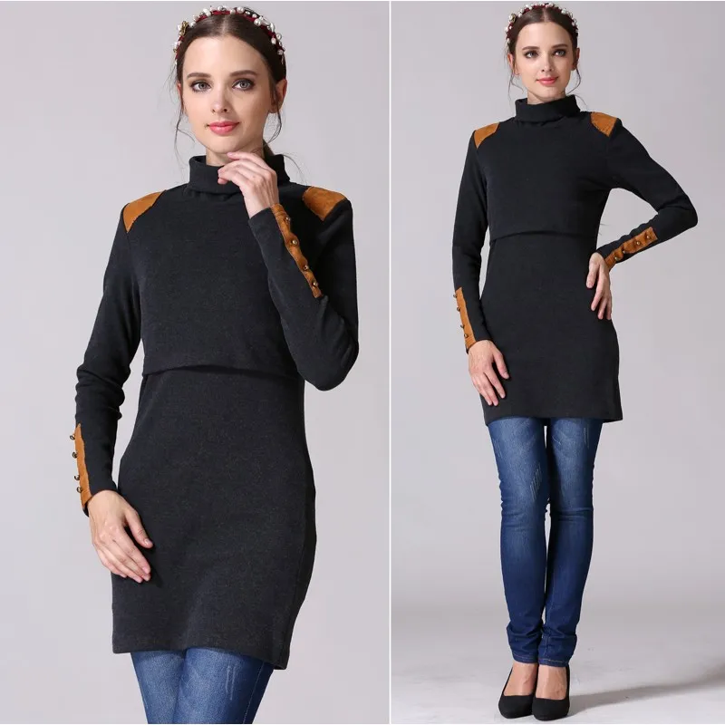 Vestido de lactancia cuello alto para invierno, maternidad y embarazo - imagen 2