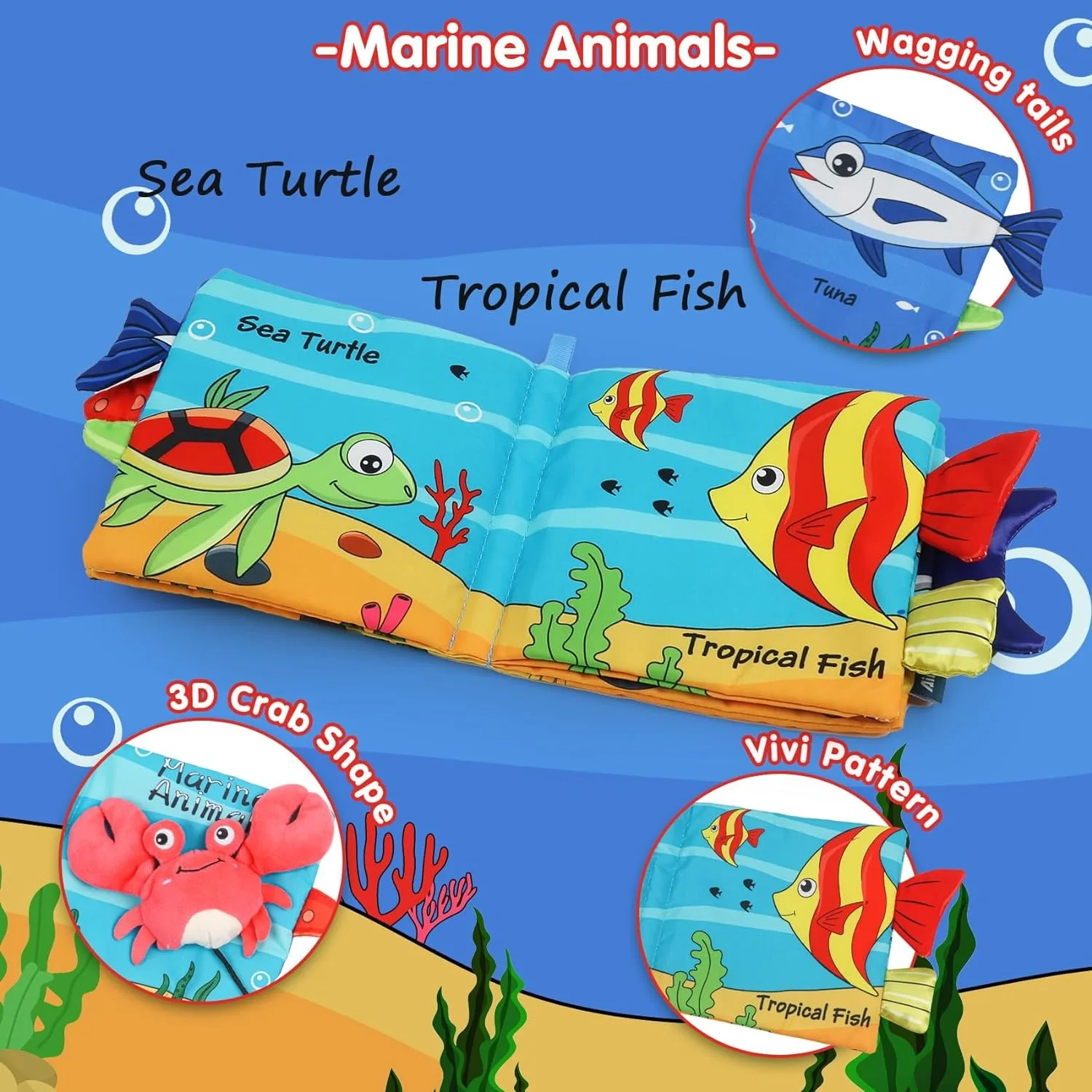 Libro de tela blandito con animales marinos para bebé - imagen 4