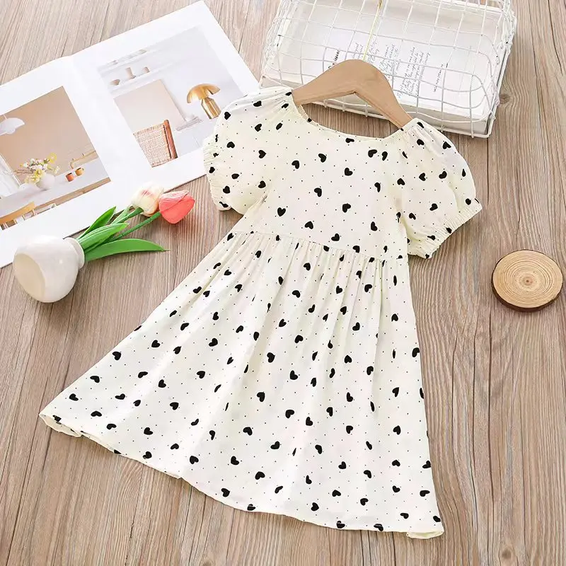 Vestido de verano para niña con mangas abullonadas arcoíris