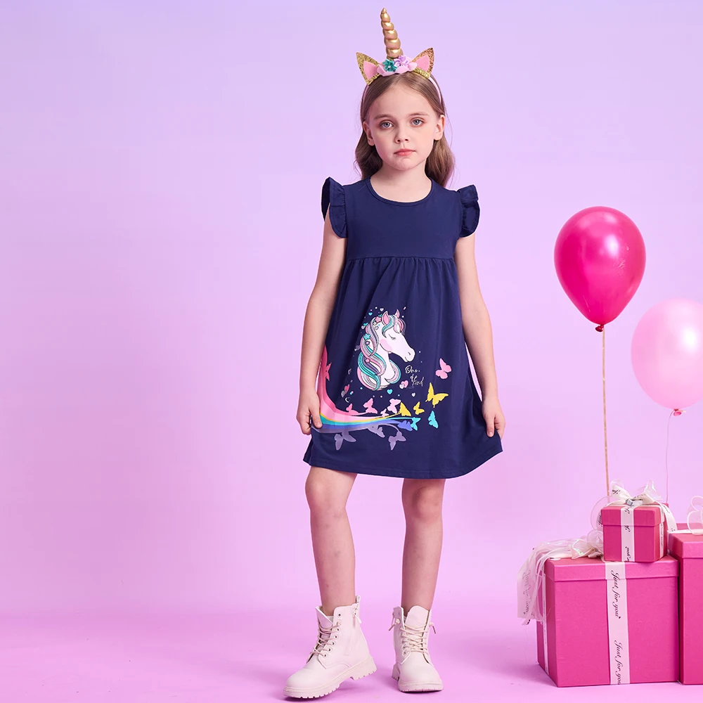 DXTON vestido niña algodón verano manga volante mariposas arcoíris - imagen 4