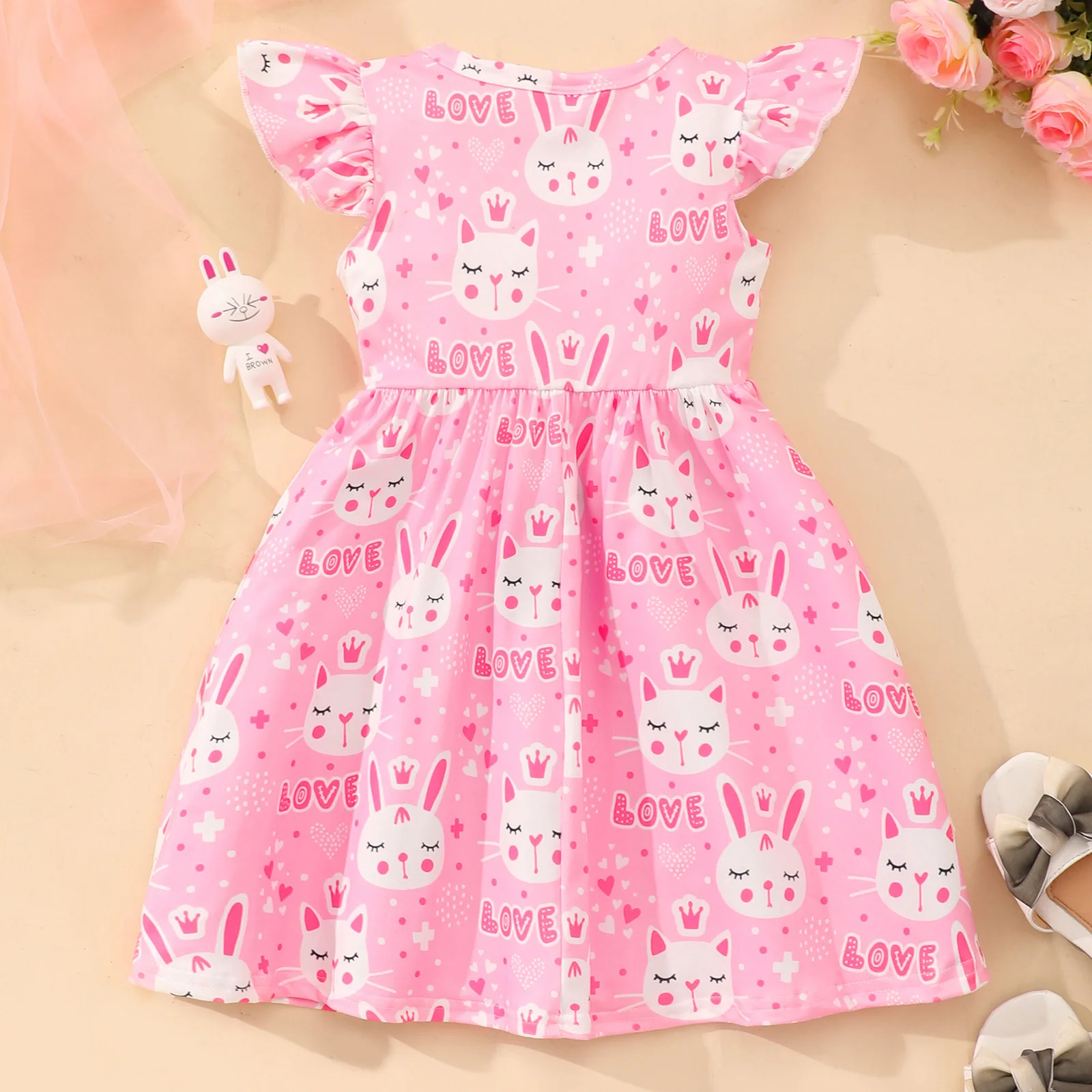 Vestido veraniego de algodón para niña – Manga voladora y cintura alta - imagen 4