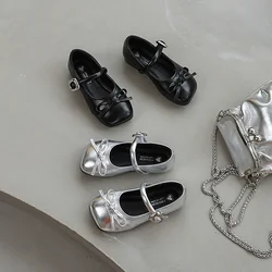 Zapatos de cuero con lazo para niña, estilo princesa primaveral