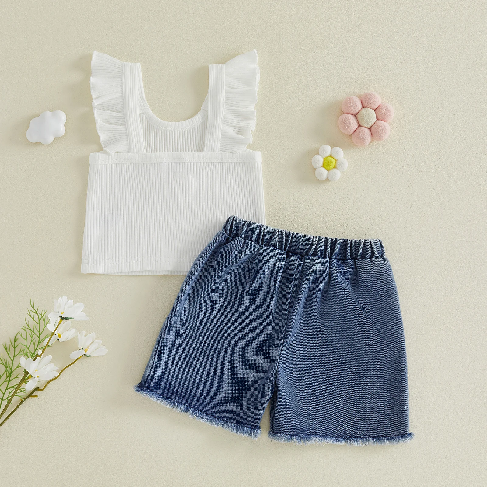 Conjunto de verano para niña con camisola floral y vaquero - imagen 2