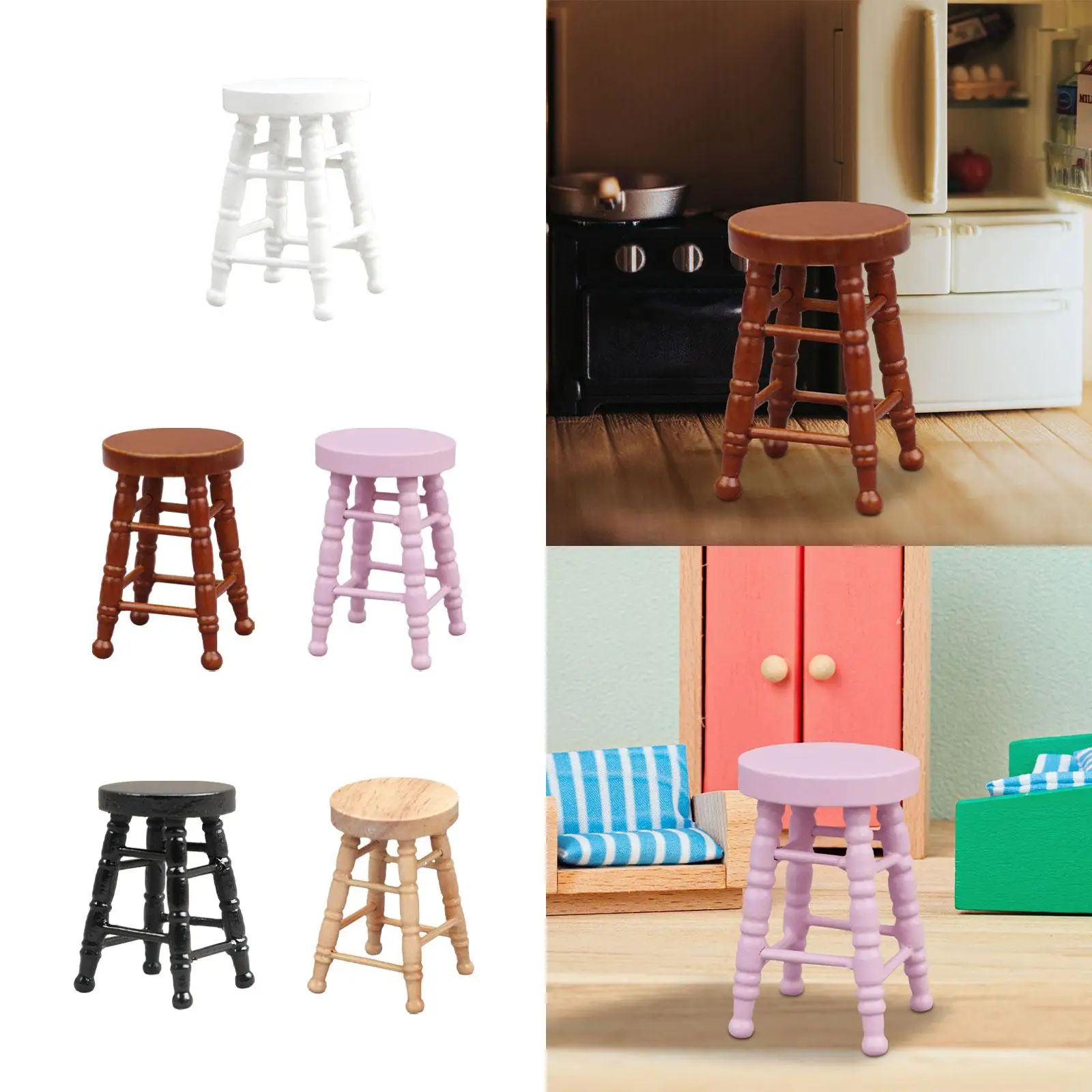 Taburetes de madera en miniatura para casa de muñecas - imagen 4
