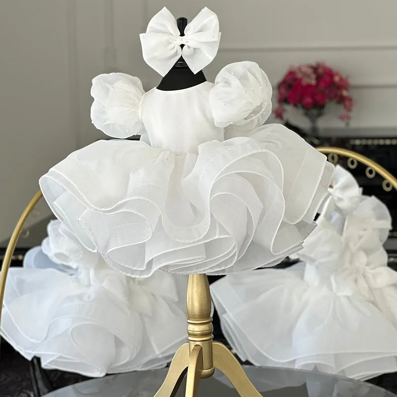 Vestido de cumpleaños para niña con tul y manga larga