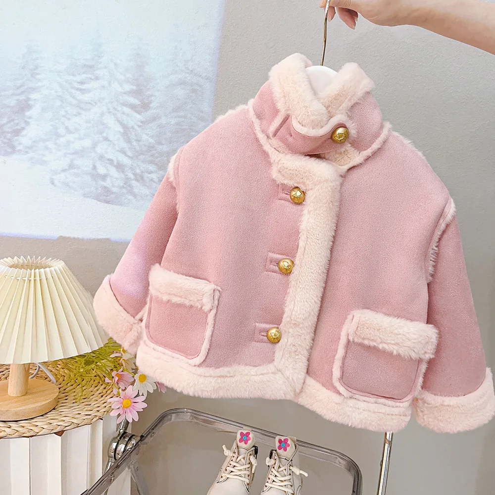 Abrigo de lana tipo gamuza cálido para niño en rosa - imagen 4
