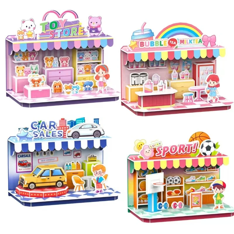 Tienda de conveniencia de rompecabezas 3D en proceso