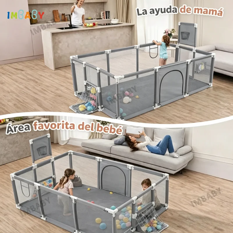 IMBABY corralito infantil con valla de seguridad