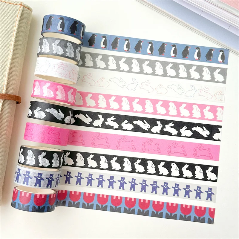 Cinta washi decorativa con pingüinos y conejos para manualidades infantiles - imagen 5