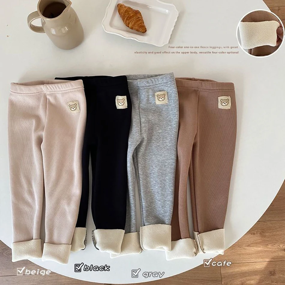 Pantalones de felpa cálidos con animales para niños, otoño-invierno