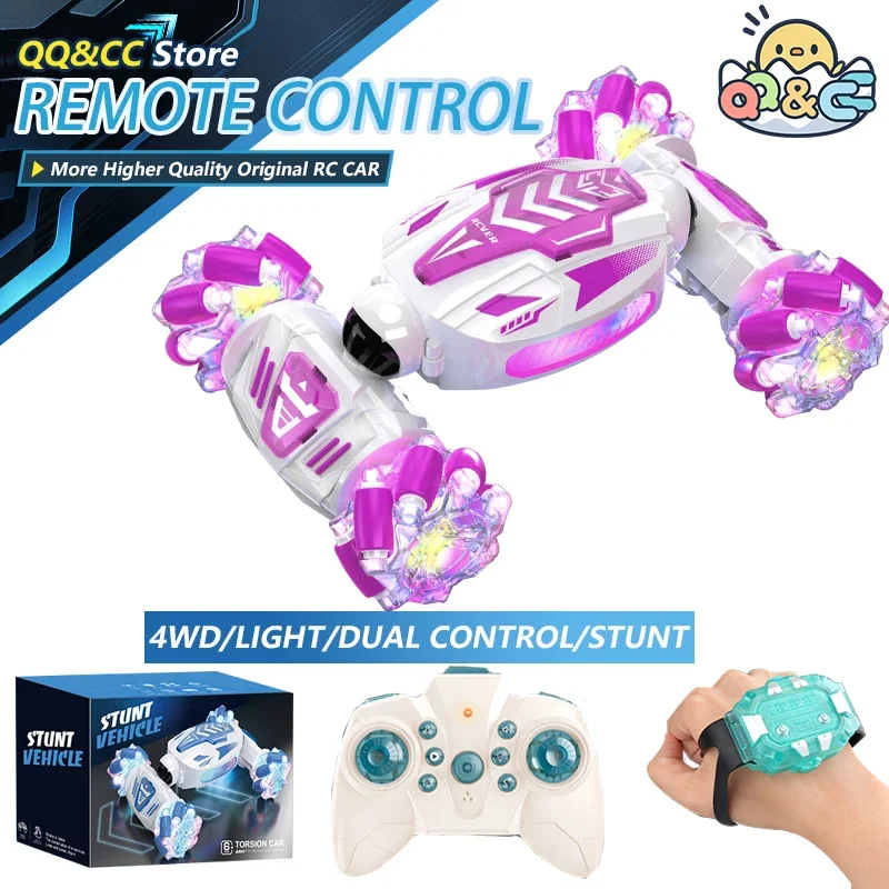 Coche RC acrobático con luces y control remoto dual para niños