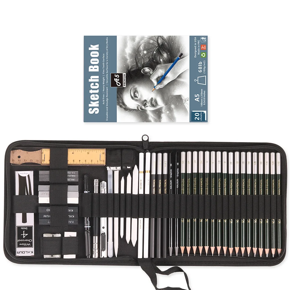 Kit de dibujo con lápices y accesorios