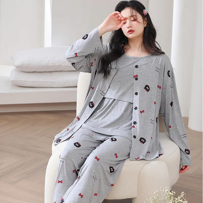 Pijama de embarazo Modal top pantalón para lactancia - imagen 3