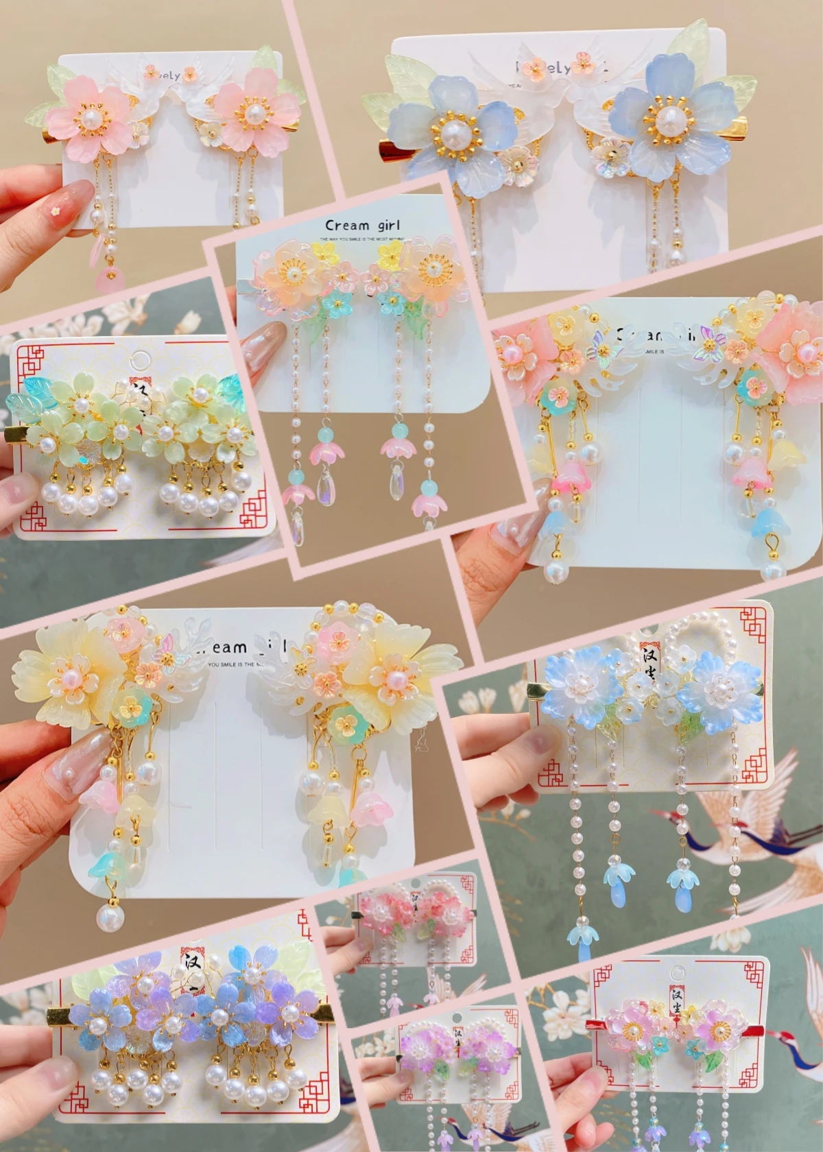 Tocado para bebé estilo chino con cuentas y flor - pinzas para el pelo - imagen 3