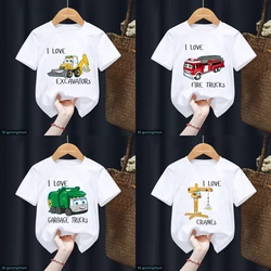 Camiseta infantil con estampado de excavadoras y camiones para niños