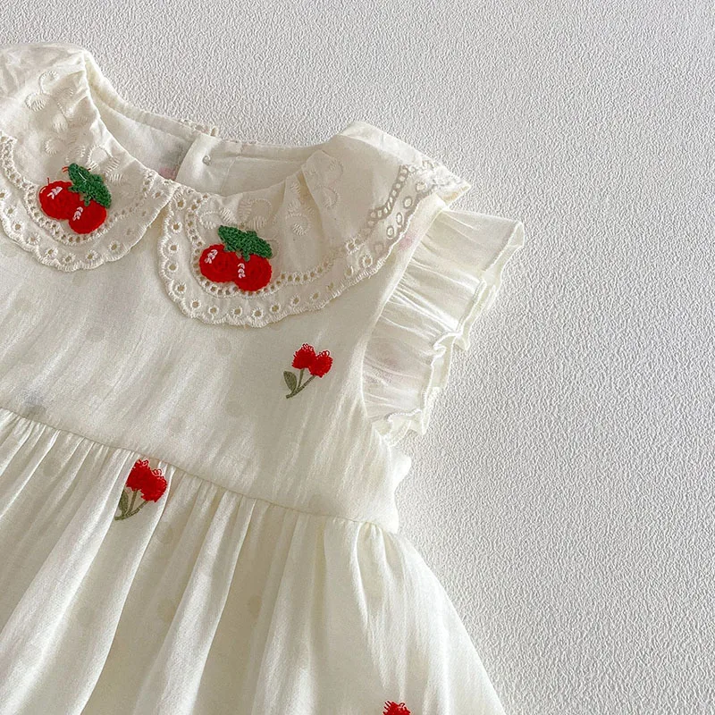 Vestido de verano para bebé sin mangas con encaje y cerezas - imagen 5
