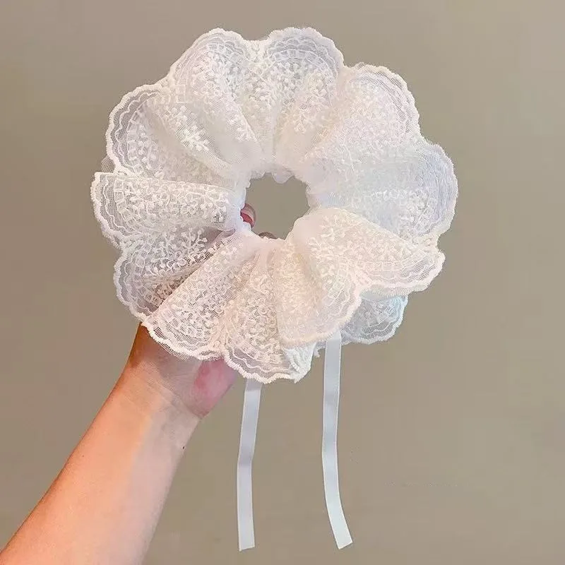 Diademas grandes de encaje francés para niñas – Elásticas color sólido - imagen 5