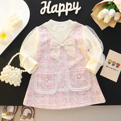 Vestido de princesa infantil con lazo - Manga larga para fiesta