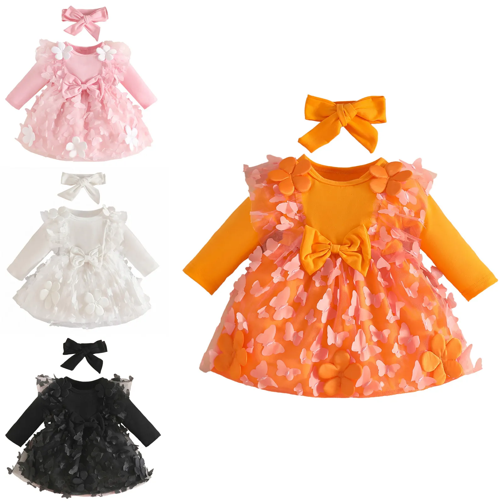 Vestido tutú de tul con lazo floral y diadema
